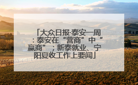 大众日报·泰安一周：泰安在“营商”中“赢商”；新泰就业、宁阳夏收工作上要闻