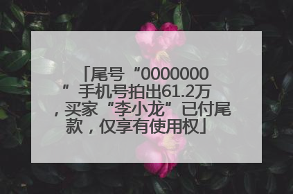 尾号“0000000”手机号拍出61.2万，买家“李小龙”已付尾款，仅享有使用权